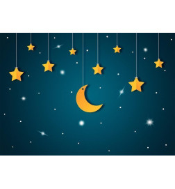 Wall Mural - Skyline - turquoise night sky landscape with stars for children