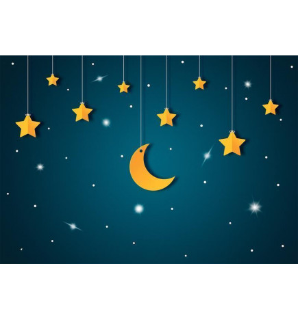Papier peint - Skyline - turquoise night sky landscape with stars for children