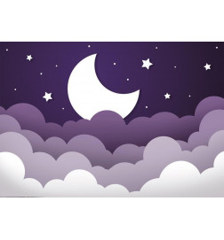 Fototapeet - Moon dream - clouds in a purple sky with stars for children