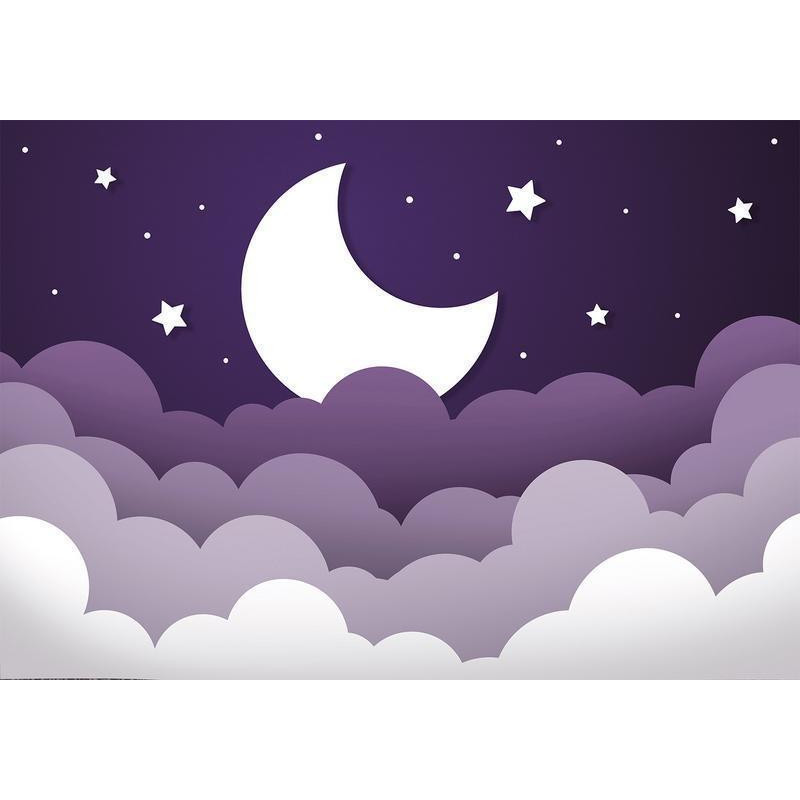 34,00 € Fotobehang - Moon dream - clouds in a purple sky with stars for children