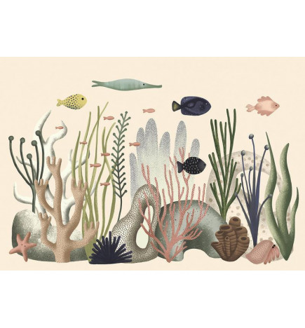 Fotomural - Underwater World - Fish and Corals in Pastel Colours
