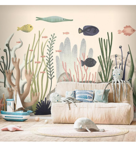 Mural de parede - Underwater World - Fish and Corals in Pastel Colours