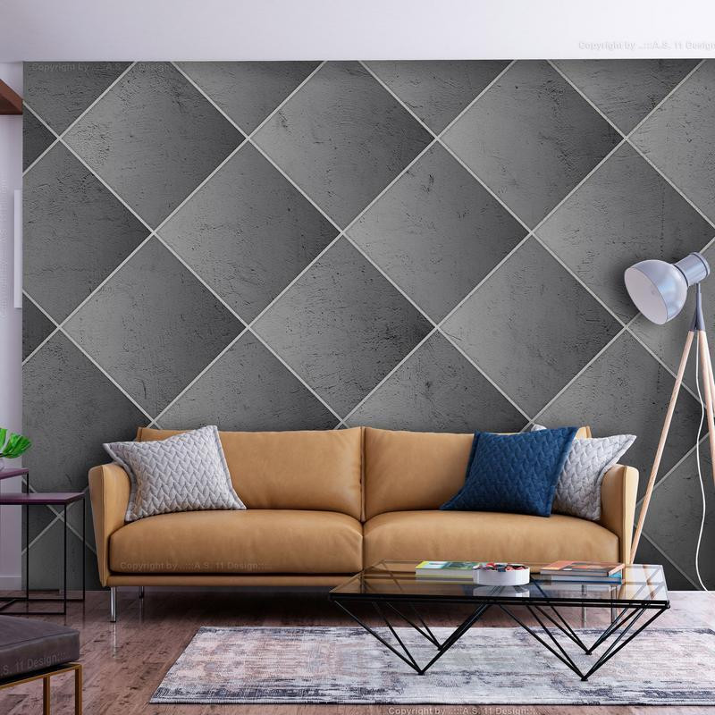 34,00 € Wall Mural - Grey symmetry - geometric concrete pattern with white joints