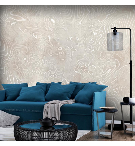 Fototapeet - Flowing shapes - abstract beige and white background in patterned compositions