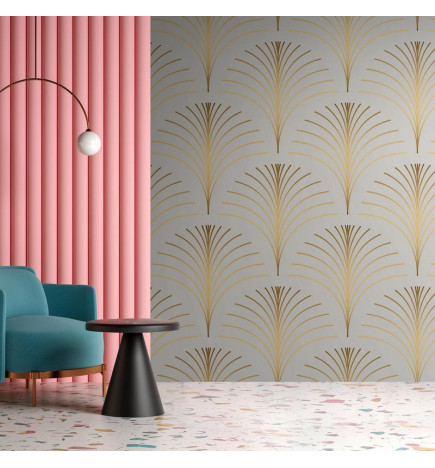 Mural de parede - Gold Linear Pattern on Marble Background