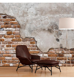 Wall Mural - Futuristic duet - concrete tile on old brick background