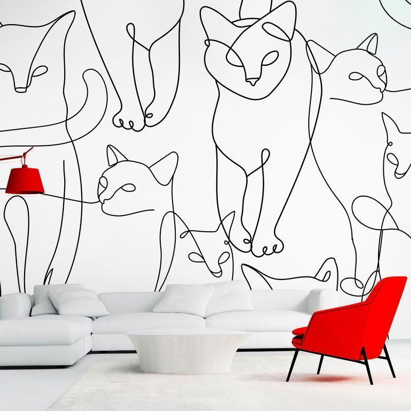 34,00 € Fototapetti - Cat lineart - minimalist sketches of black cats on white background