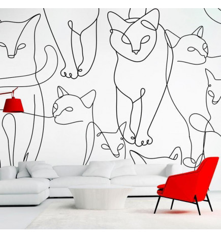 Papier peint - Cat lineart - minimalist sketches of black cats on white background
