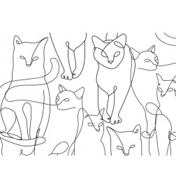 Fotobehang - Cat lineart - minimalist sketches of black cats on white background