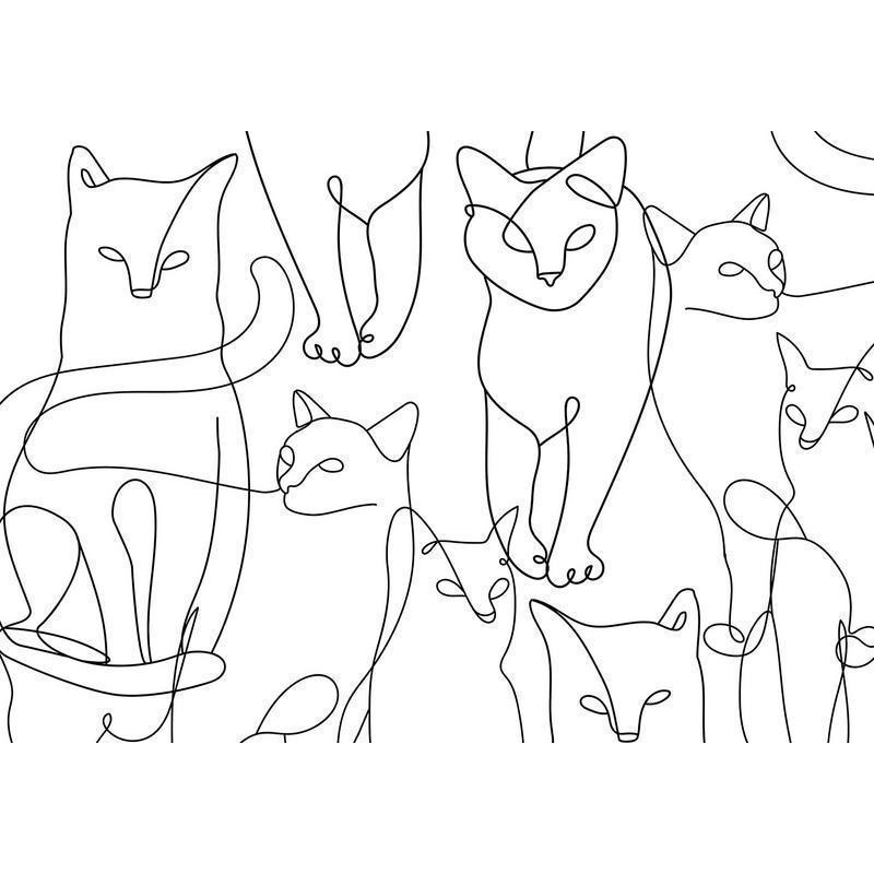 34,00 € Fototapeet - Cat lineart - minimalist sketches of black cats on white background