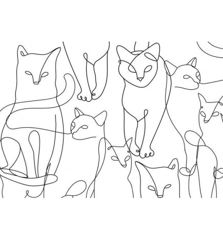 Fototapete - Cat lineart - minimalist sketches of black cats on white background