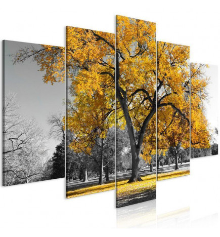 Schilderij - Autumn in the Park (5 Parts) Wide Gold