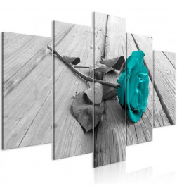 Canvas Print - Rose on Wood (5 Parts) Wide Turquoise