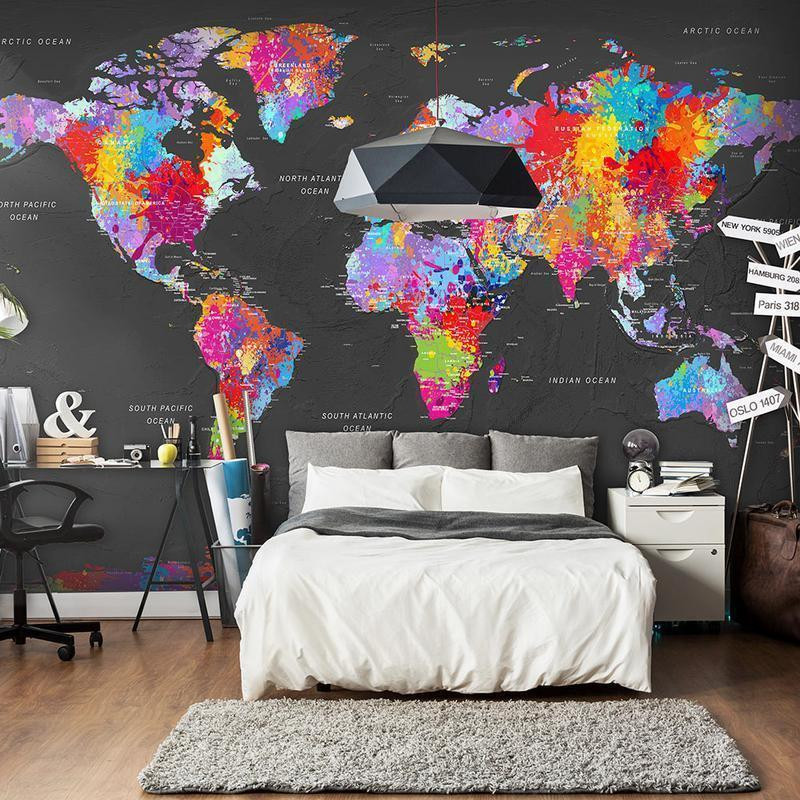 34,00 € Fotobehang - World map - coloured continents with names in English on a grey background