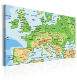 Quadro di sughero con la mappa europea