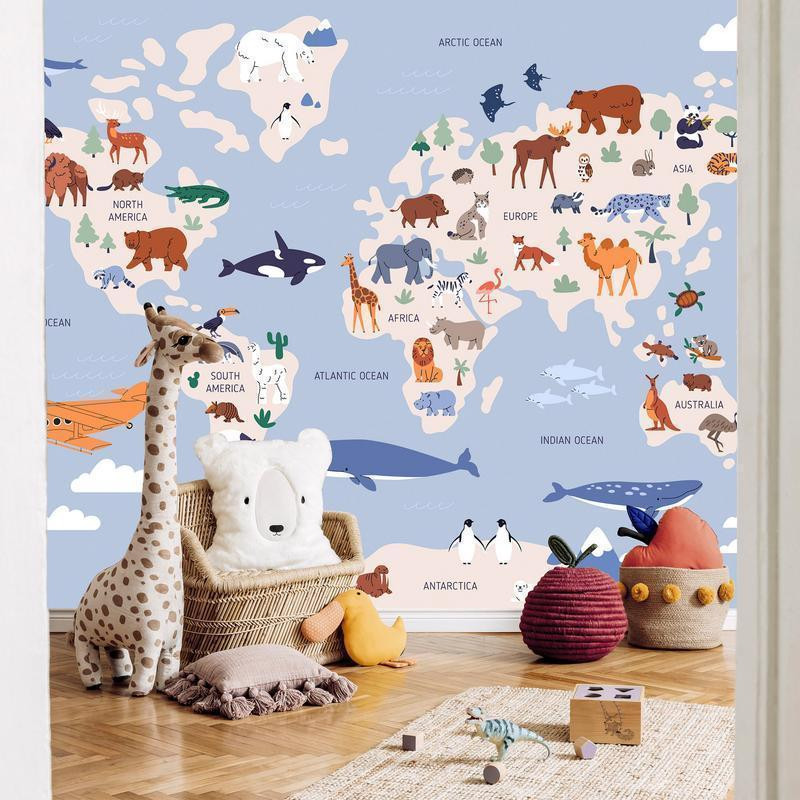 34,00 € Fototapeet - World Map With Animal Illustrations