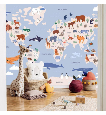 Fotomural - World Map With Animal Illustrations