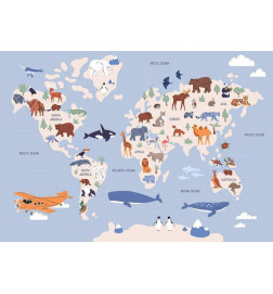 Fototapete - World Map With Animal Illustrations