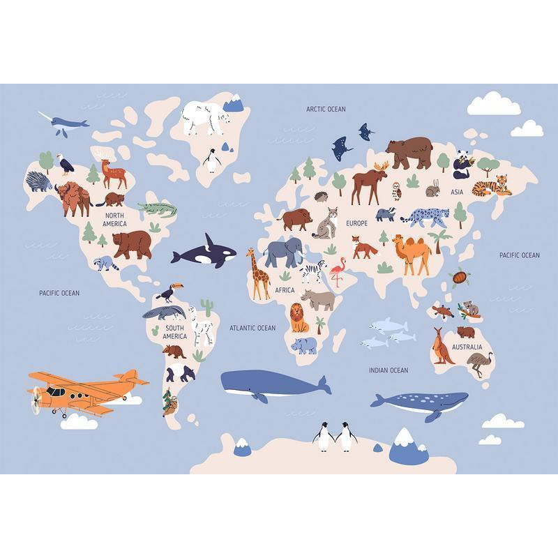 34,00 € Fotobehang - World Map With Animal Illustrations