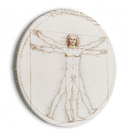 Apvalus paveikslas ant drobės - Vitruvian Man by Leonardo Da Vinci - A Drawing of the Proportions of a Man’s Body