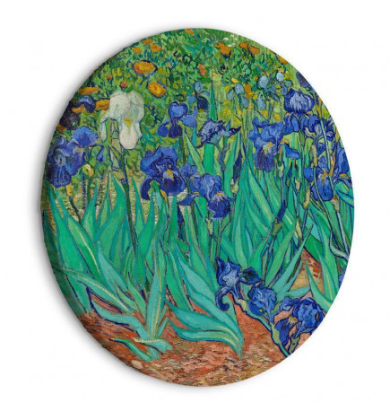 Apvalus paveikslas ant drobės - Irises by Vincent Van Gogh - Blue Flowers in the Meadow