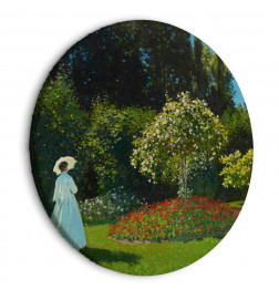 Apvalus paveikslas ant drobės - Woman in the Garden by Claude Monet - A Landscape of Vegetation in Spring
