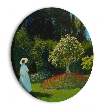Pyöreä taulu - Woman in the Garden by Claude Monet - A Landscape of Vegetation in Spring