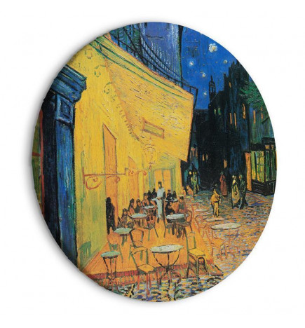 Apvalus paveikslas ant drobės - Café Terrace at Night, Vincent Van Gogh - View of a French Street