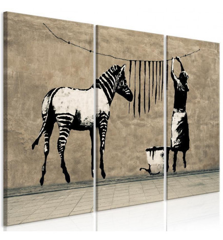 Canvas Print - Banksy: Washing Zebra on Concrete (3 Parts)
