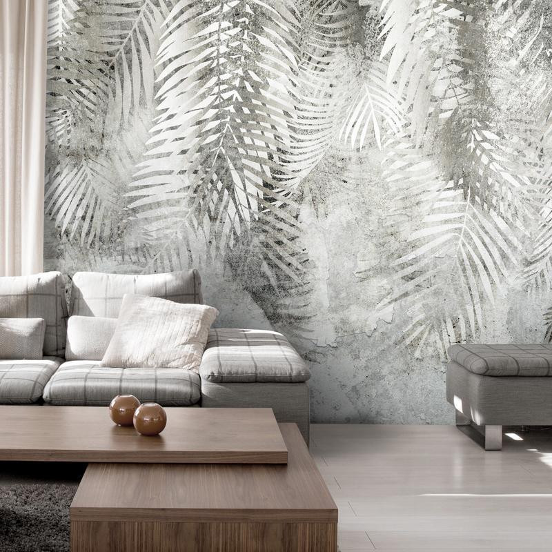 34,00 € Wall Mural - Light and shadow - grey and white composition with floral motif and pattern