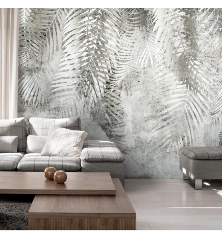 Wall Mural - Light and shadow - grey and white composition with floral motif and pattern