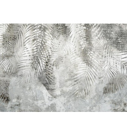 Papier peint - Light and shadow - grey and white composition with floral motif and pattern