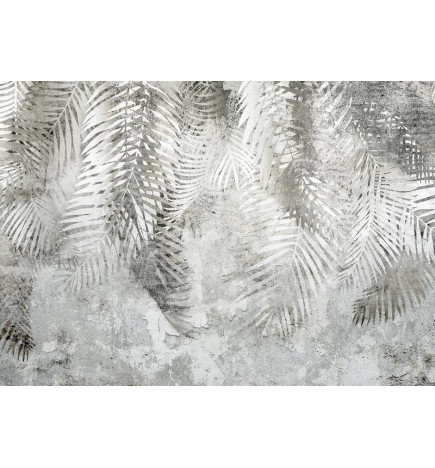 Mural de parede - Light and shadow - grey and white composition with floral motif and pattern