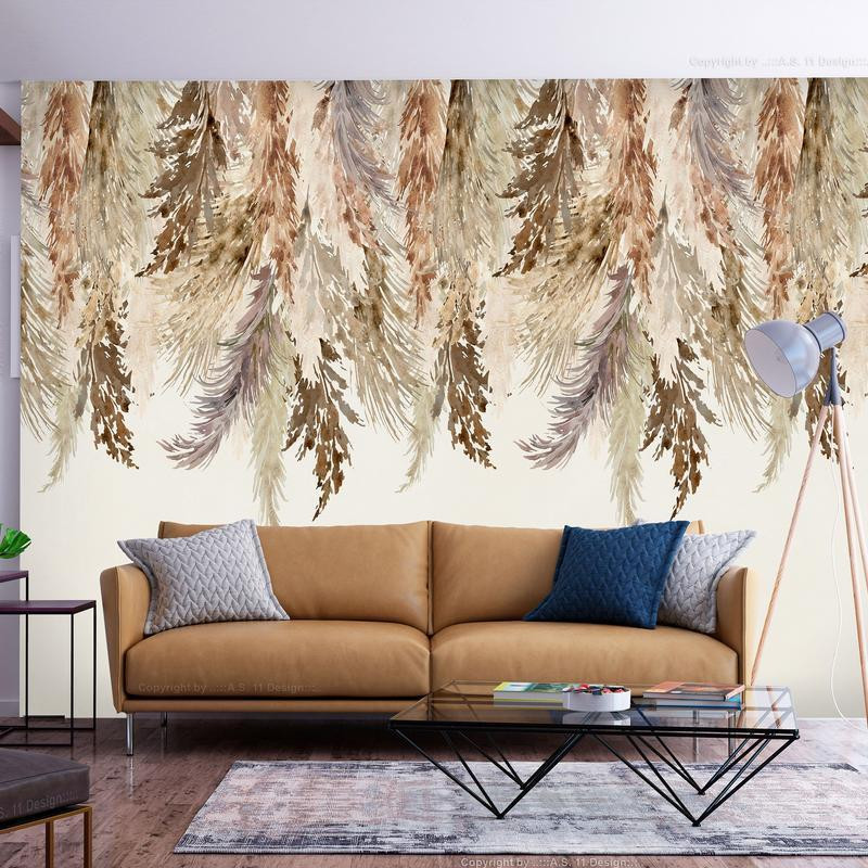 34,00 € Foto tapete - Minimalist boho landscape - dangling leaves in beige colours