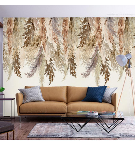 Papier peint - Minimalist boho landscape - dangling leaves in beige colours