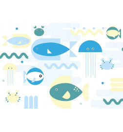 Mural de parede - Animals in the sea - geometric blue fish in water for kids