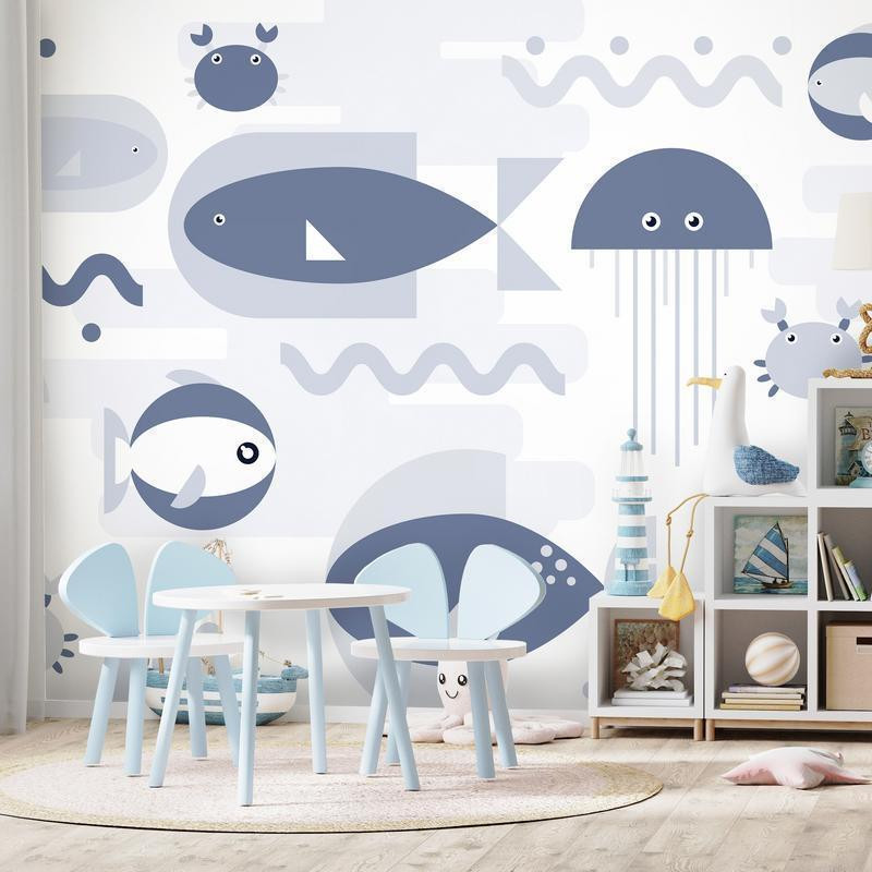 34,00 €Papier peint - Minimalist ocean - geometric fish and crabs in water for kids