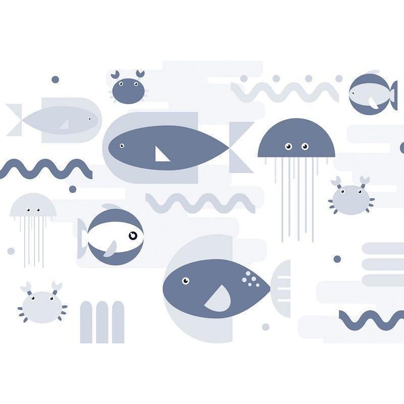 34,00 € Fotomural - Minimalist ocean - geometric fish and crabs in water for kids