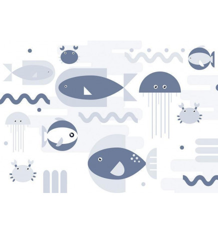 Mural de parede - Minimalist ocean - geometric fish and crabs in water for kids