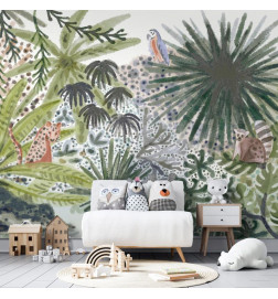 Wall Mural - Flora of Madagascar - Tropical Landscape With Watercolour Animals