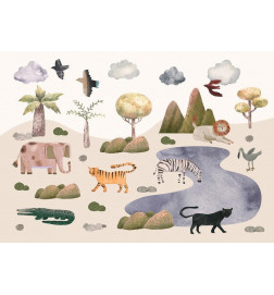 Fotobehang - Africa for Toddlers - Savannah Animals in Pastel Colours