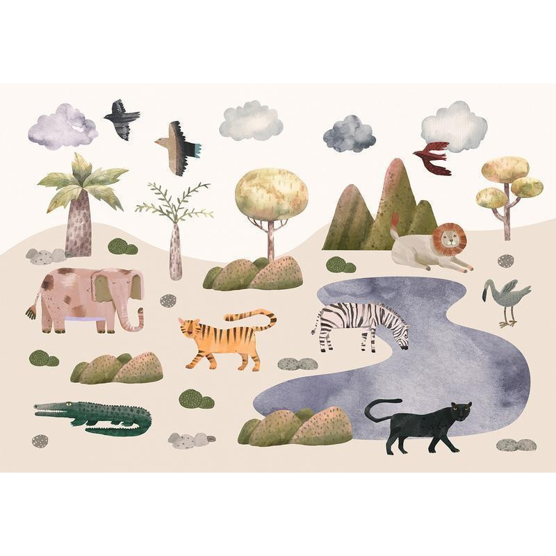 34,00 € Wall Mural - Africa for Toddlers - Savannah Animals in Pastel Colours