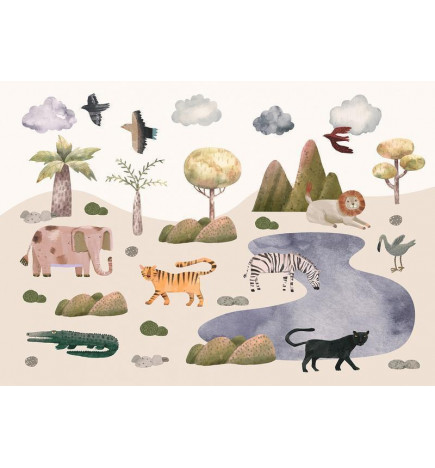Fotobehang - Africa for Toddlers - Savannah Animals in Pastel Colours