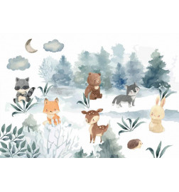 Fotobehang - Forest Games - Animals in a Forest Painted in Watercolours