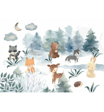 Papier peint - Forest Games - Animals in a Forest Painted in Watercolours
