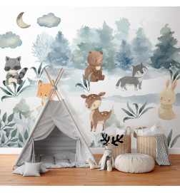 Mural de parede - Forest Games - Animals in a Forest Painted in Watercolours