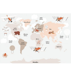 Fotobehang - Map in Shades of Beige - Continents With Animals