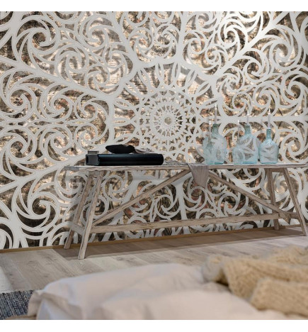 Wall Mural - Orient - grey geometrical composition in the mandala type on a beige background