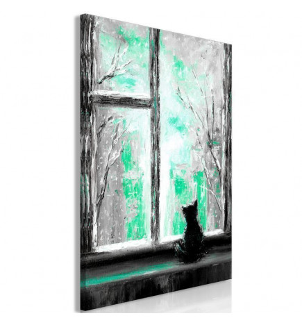 Canvas Print - Longing Kitty (1 Part) Vertical Green