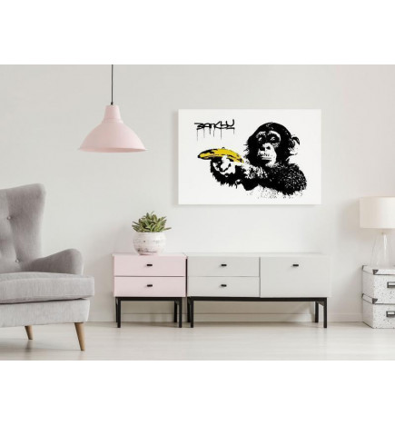 Schilderij - Banksy: Monkey with Banana (1 Part) Wide